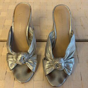 Loeffler Randall Coco Knotted Silver Metallic Leather Mules